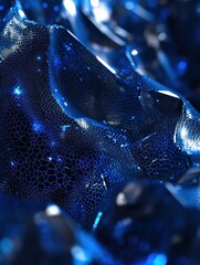 Poster - close up of creative blue polygonal background with mesh. network and science concept. 3d rendering