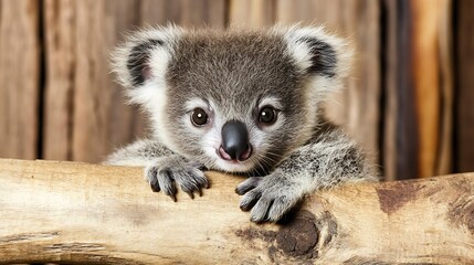 Aufkleber - Adorable Koala Bear Cub Resting on a Branch in Natural Forest Environment : Generative AI