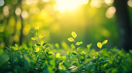 Aufkleber - Sunlit green leaves in a lush forest creating a vibrant natural scene : Generative AI