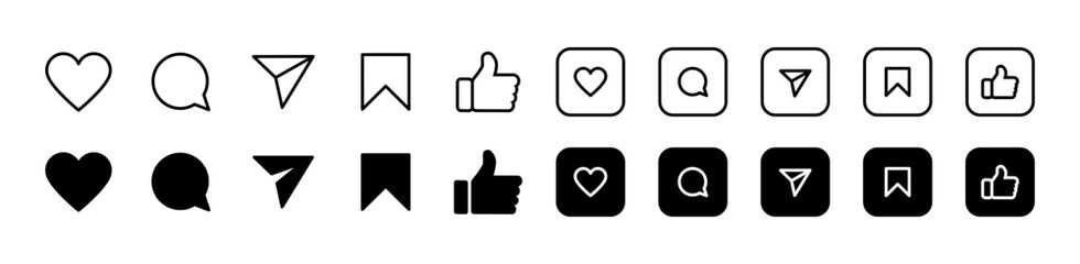 Aufkleber - Icons: Like, comment, share, save, vector 10 eps.