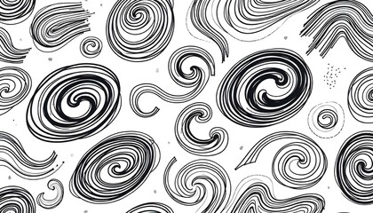 Poster - Seamless pattern of wavy and swirling brush strokes. Bold curved lines and squiggles ornament. Horizontal banner with doodle-like bold lines in black and white
