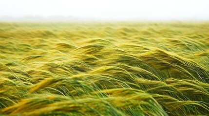 Poster - Lush Green Wheat Field with Gentle Breeze Rippling through Golden Grains on a Misty Morning : Generative AI