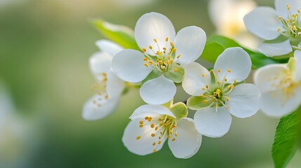 Wall Mural - White Flowers Blooming in Sunlight with Green Leaves Background : Generative AI