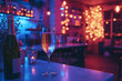 © Pixel World Vision  - Retro New Years celebration with sparkling drinks and festive decorations in a cozy bar setting