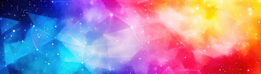 Poster - Swirling galaxy of dynamic polygons in vivid watercolor tones, merging abstract lines with fluid dimensional elements