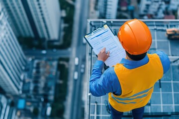 Poster - Smart buildings alerting workers in realtime about structural risks, top view, emphasizing proactive safety alerts, advanced tone, Vivid Color Scheme