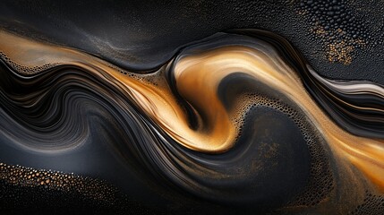 Poster - A swirling abstract design featuring smooth black and gold patterns, creating a luxurious and dynamic visual effect.
