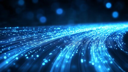 Aufkleber - Digital Abstract Blue Network with Futuristic Light Trails and Glowing Particles : Generative AI