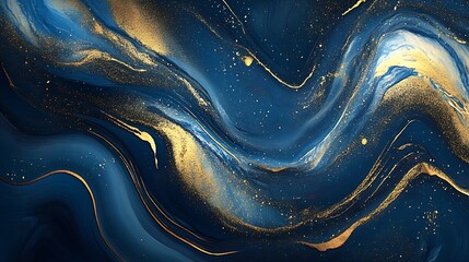 Poster - Luxurious Blue and Gold Swirl Pattern Art with Textured Accents : Generative AI