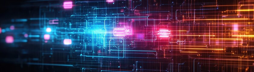 Poster - Neonlit wall with glowing abstract patterns, cyber aesthetic, vibrant colors, futuristic vibes