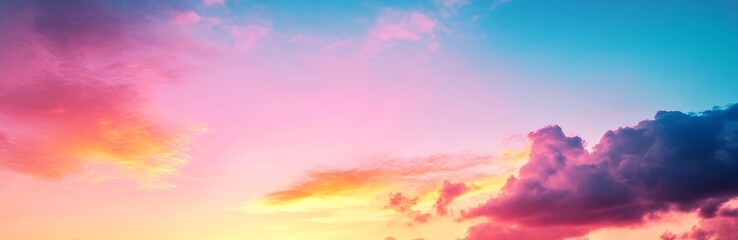 Poster - Stunning Sunset Display with Soft Pink Blue and Yellow Hues Under Expansive Sky : Generative AI
