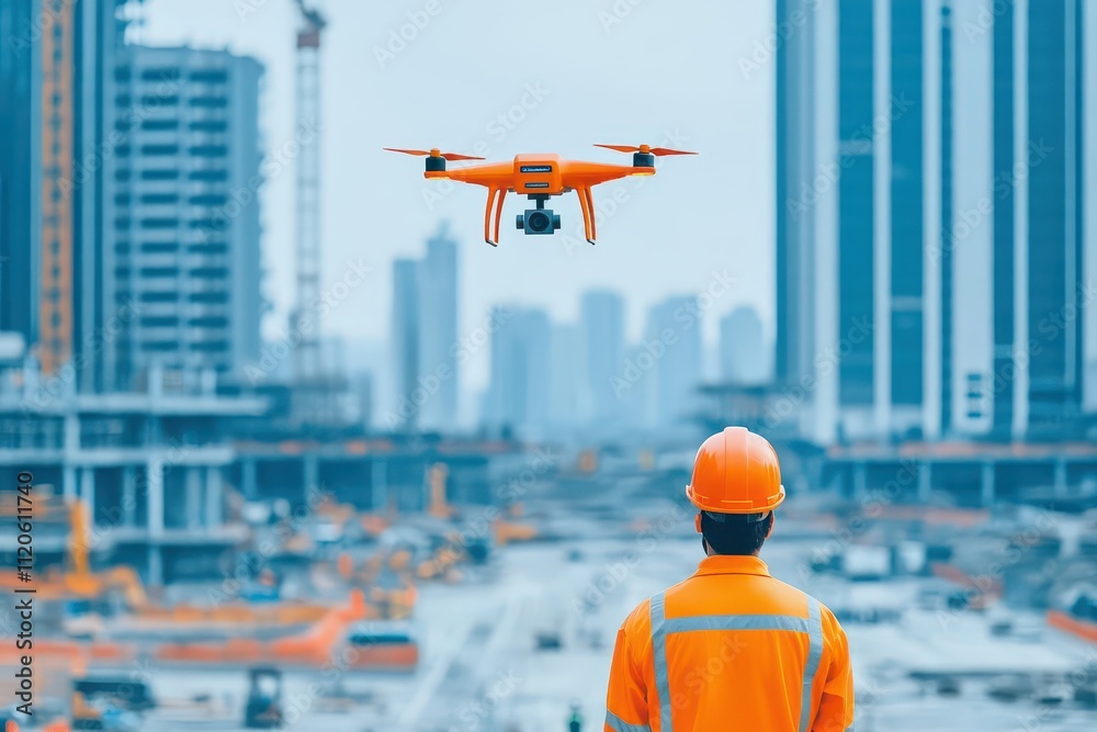 Drone technology monitoring construction site safety from above, top ...