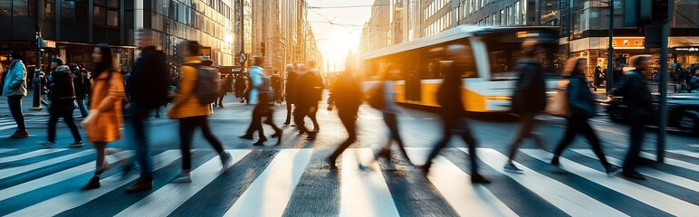 Aufkleber - Urban Symphony of Movement at Sunset on a Bustling City Street : Generative AI