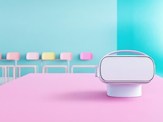 Poster - Augmented reality classrooms transforming education, front view, fostering interactive learning, futuristic tone, colored pastel scheme