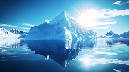Poster - Beautiful Arctic Iceberg in Sunlit Ocean With Reflective Waters : Generative AI