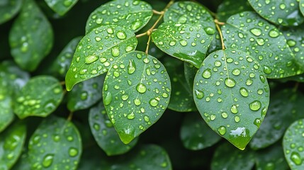 Poster - CloseUp of Raindrop Adorned Leaves Illustrating Natural Renewal and Growth : Generative AI