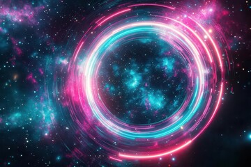 Poster - A holographic astronaut floating in a kaleidoscope of swirling galaxy patterns, blending neon lights and shimmering textures, 3D render