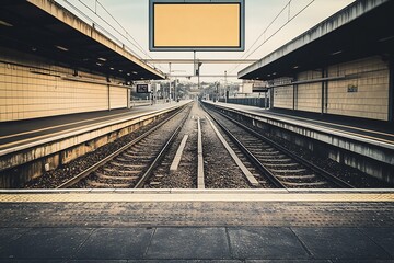 Poster - Empty Urban Railway Station Platform with Vanishing Point Perspective : Generative AI