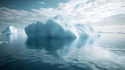Poster - Serene Arctic Iceberg Reflections Under Cloudy Skies in Tranquil Ocean at Dusk : Generative AI