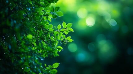 Aufkleber - Vibrant Green Foliage with Dew Drops in a Serene Natural Background : Generative AI