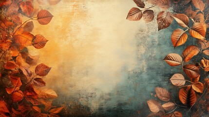 Poster - Vintage Autumn Leaf Border Background with Rustic Textured Surface : Generative AI