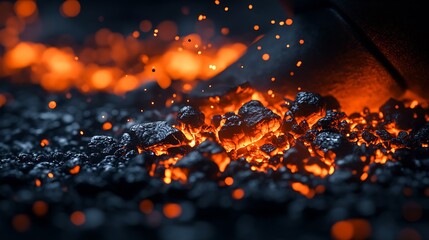 Aufkleber - Intense Glowing Ember Sparks with Heat Energy and Fiery Visual Dynamics in Dark Atmosphere : Generative AI