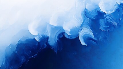 Poster - Ethereal Blue and White Abstract Waves Tranquil Ocean Inspired Background Art : Generative AI