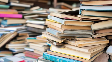 Poster - Pile of diverse books symbolizing knowledge and literary exploration : Generative AI
