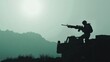 © ThisDesign - silhouette, soldier loading a heavy machine gun into a military vehicle generative ai