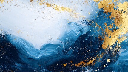 Poster - Sophisticated Blue and Gold Abstract Art with Dynamic Texture and Fluid Form : Generative AI