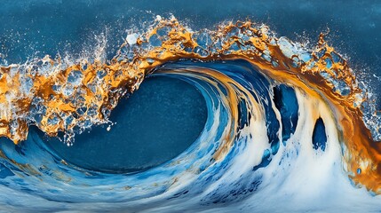 Poster - Dynamic Ocean Wave with Vibrant Orange and Blue Colors Capturing Energy and Motion : Generative AI