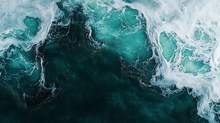 Aufkleber - Aerial View of Turbulent Ocean Waves with Rich Teal Hues and White Foamy Patterns : Generative AI