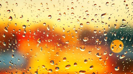 Fototapete - Vibrant Bokeh Through Wet Glass Bright Colors and Water Drops : Generative AI