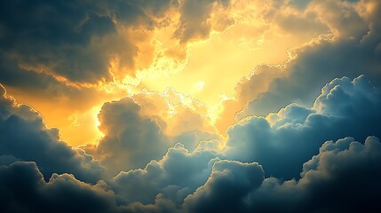 Poster - Golden Sunbeams Illuminating Dramatic Cloudscape at Twilight : Generative AI