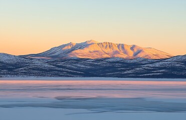 Poster - Golden Hour Light Illuminating Snowy Mountain Range Against Reflective Lake : Generative AI