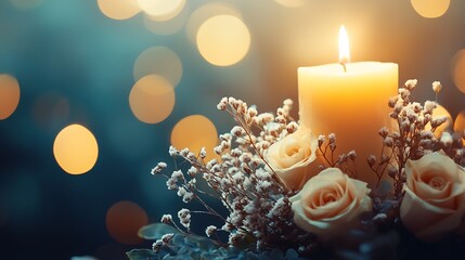Poster - Romantic Candlelit Ambiance with Soft Glow and Delicate Floral Arrangement for Cozy Evenings : Generative AI