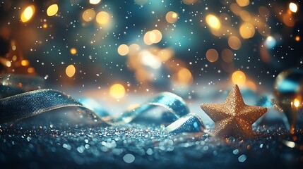 Poster - Glistening Star and Ribbon on Sparkling Background for Festive Celebrations : Generative AI