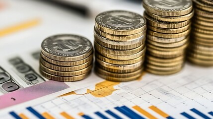 Poster - Stacked Coins and Financial Charts Representing Economic Growth and Investment : Generative AI