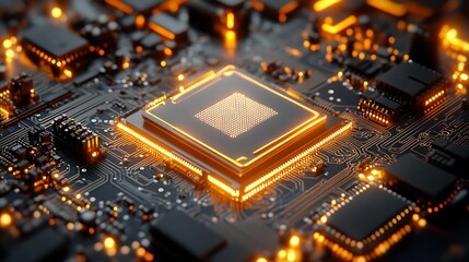 Aufkleber - Futuristic Computer Processor on Illuminated Circuit Board in Hightech Digital Design : Generative AI