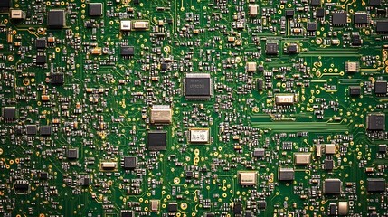 Poster - Detailed green circuit board with microchips and intricate connections : Generative AI
