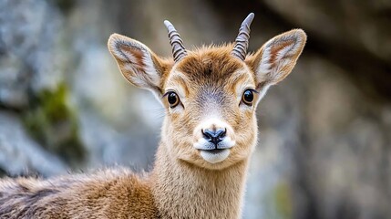 Poster - Young Goat with Small Horns in Rugged Natural Rock Surrounding : Generative AI