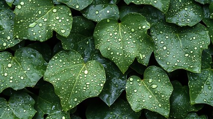 Poster - Rich Green Leaf Texture with Rain Dew CloseUp in Ecological Photography : Generative AI