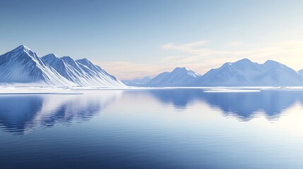 Poster - Serene Arctic Mountain Reflections in Blue Glacial Waters at Sunrise : Generative AI