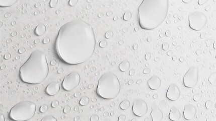 Leinwandbilder - Closeup of clear transparent water droplets on smooth white background texture : Generative AI
