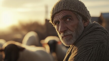 Wall Mural - sheep shepherd generative ai
