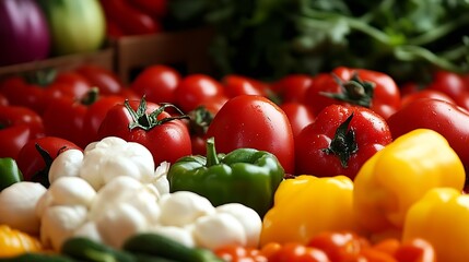 Poster - Colorful Display of Fresh Vegetables and Fruits at a Local Farmers Market in Summer Season : Generative AI