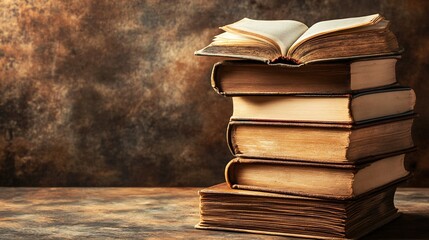 Poster - Stack of Antique Books on a Wooden Table Evoking a Sense of Wisdom and History in an Elegant Rustic Setting : Generative AI