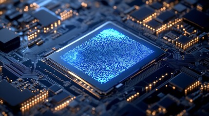 Poster - Sophisticated Blue Circuit Design on Electronic Microprocessor Board : Generative AI