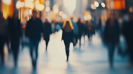 Poster - Urban Scene with Crowd Movement and Vibrant Light Bokeh Effect : Generative AI