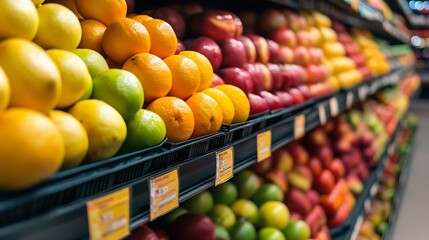 Poster - Colorful Assortment of Fresh Fruits in a Supermarket Aisle for Vibrant Grocery Shopping Experiences : Generative AI